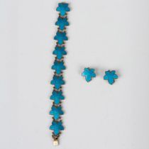 Meka Sterling and Enamel Leaf Clip-On Earrings & Bracelet