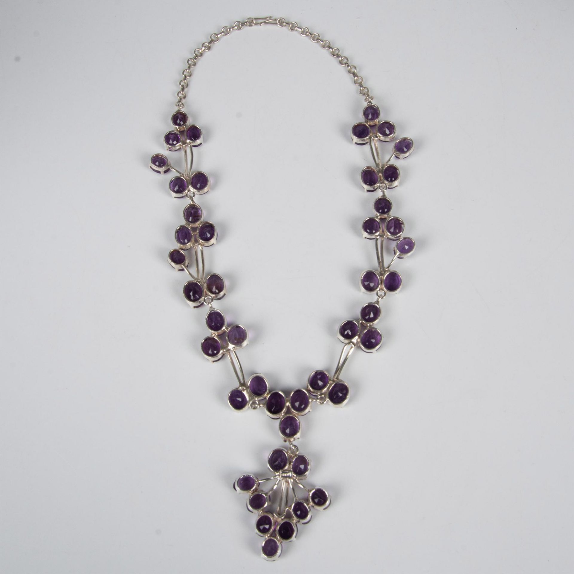 Exquisite Sterling Silver & Lab Amethyst Statement Necklace - Image 9 of 12