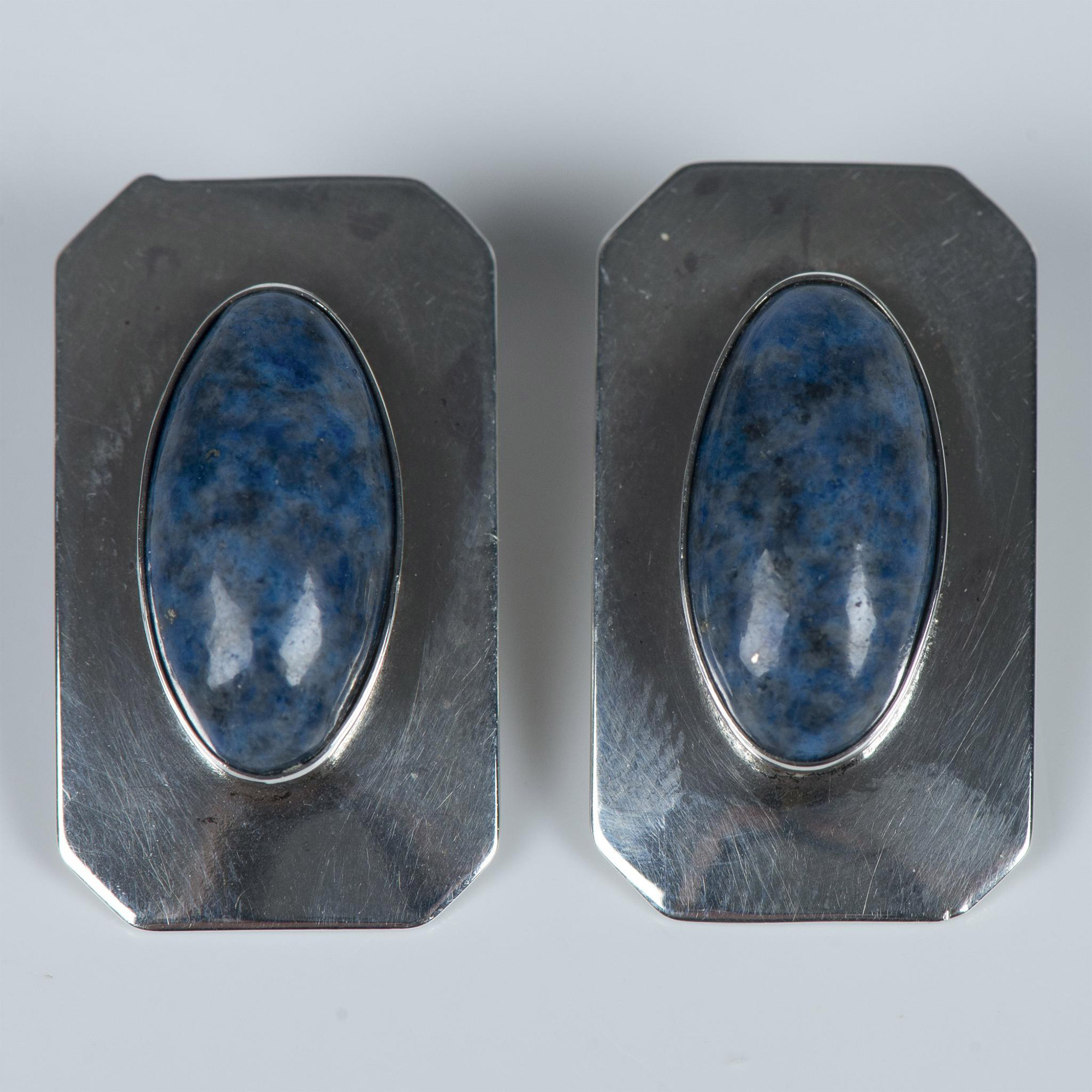 Native American Sterling & Denim Lapis Lazuli Clip Earrings