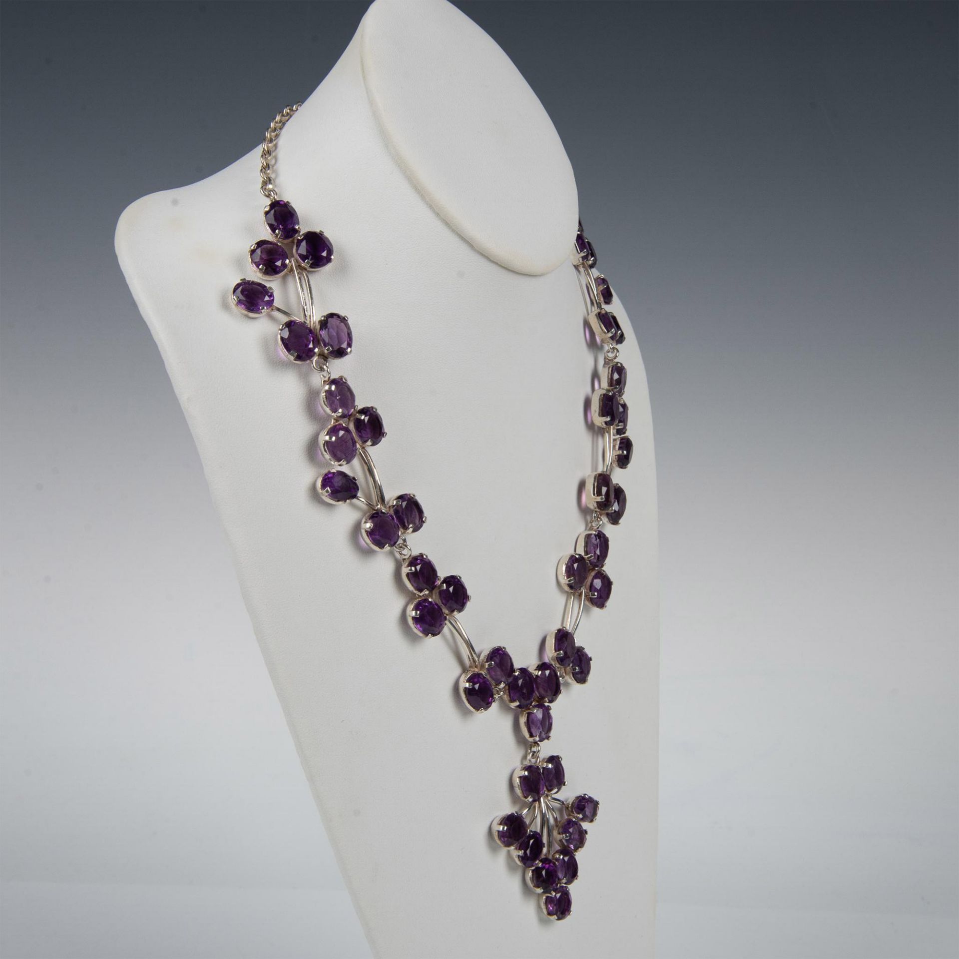 Exquisite Sterling Silver & Lab Amethyst Statement Necklace - Image 3 of 12
