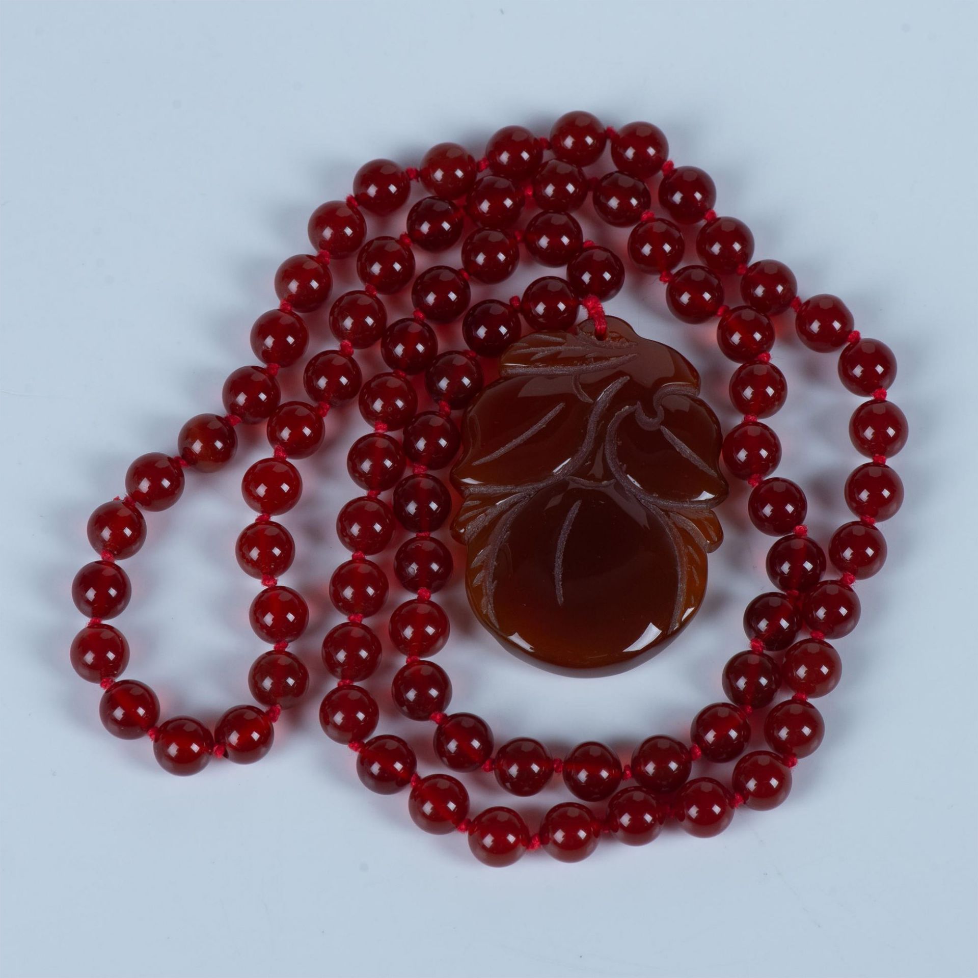 Gorgeous Carved Carnelian Pendant and Beads Necklace - Image 4 of 5