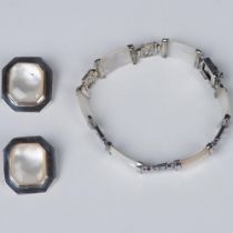 3pc Sterling Silver & Mother of Pearl Bracelet & Earrings