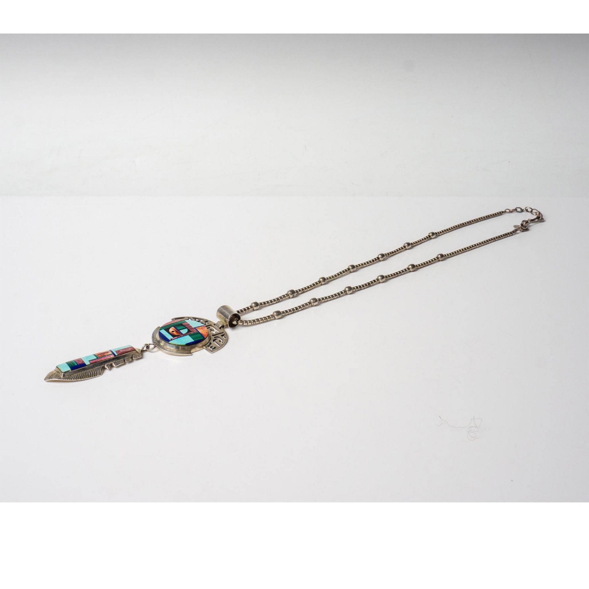 Frank Yellowhorse Navajo Sterling Multi-Stone Inlay Necklace - Image 2 of 7