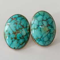 Oval Sterling Silver & Turquoise Pierced Earrings