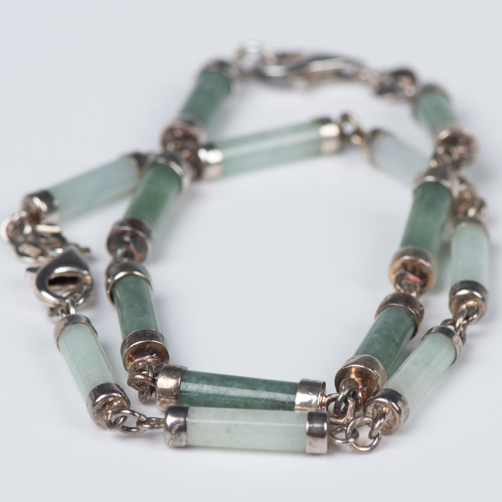 2pc Sterling Silver and Jade Cylinder Bracelets - Image 6 of 6