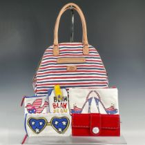 6pc Brighton Handbag, Wallets + Pouches, Navy/red/white