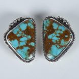 H. Piasso Navajo Sterling Silver & Turquoise Clip Earrings