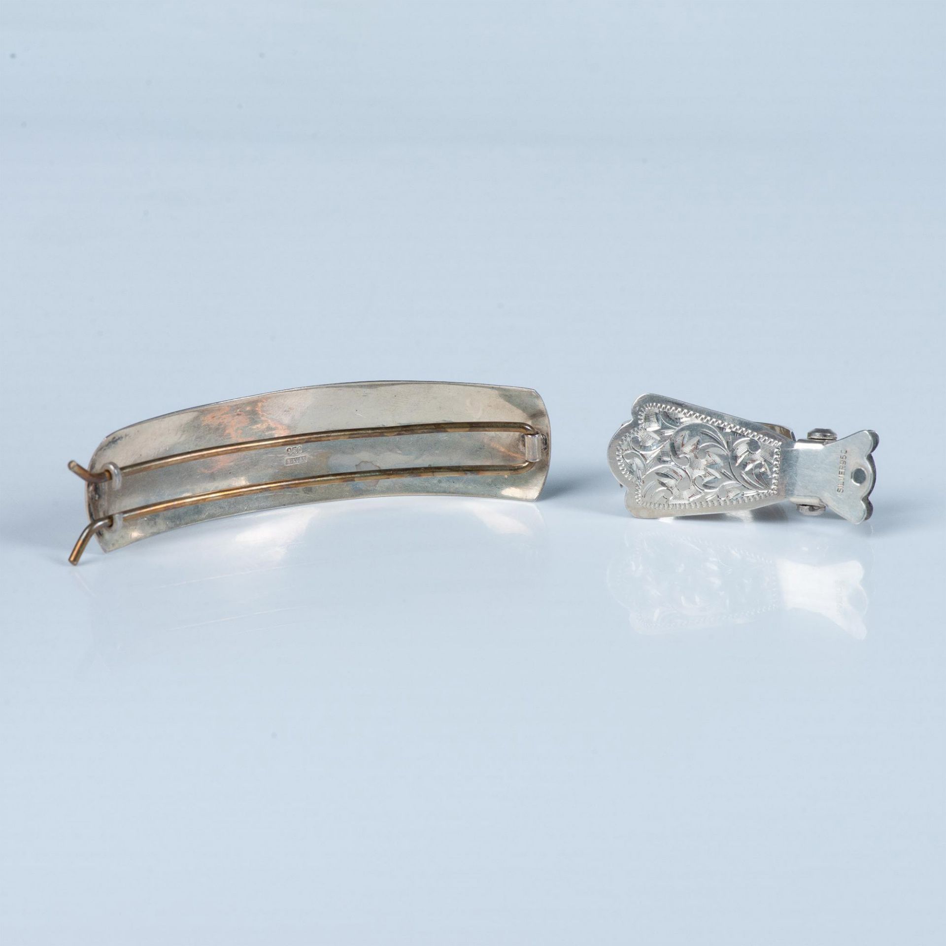 2pc Art Nouveau Engraved Sterling Silver Hair Clips - Bild 2 aus 4