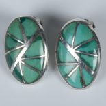K.E.K. Zuni Sterling & Turquoise Inlay Clip-On Earrings