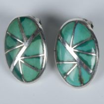 K.E.K. Zuni Sterling & Turquoise Inlay Clip-On Earrings