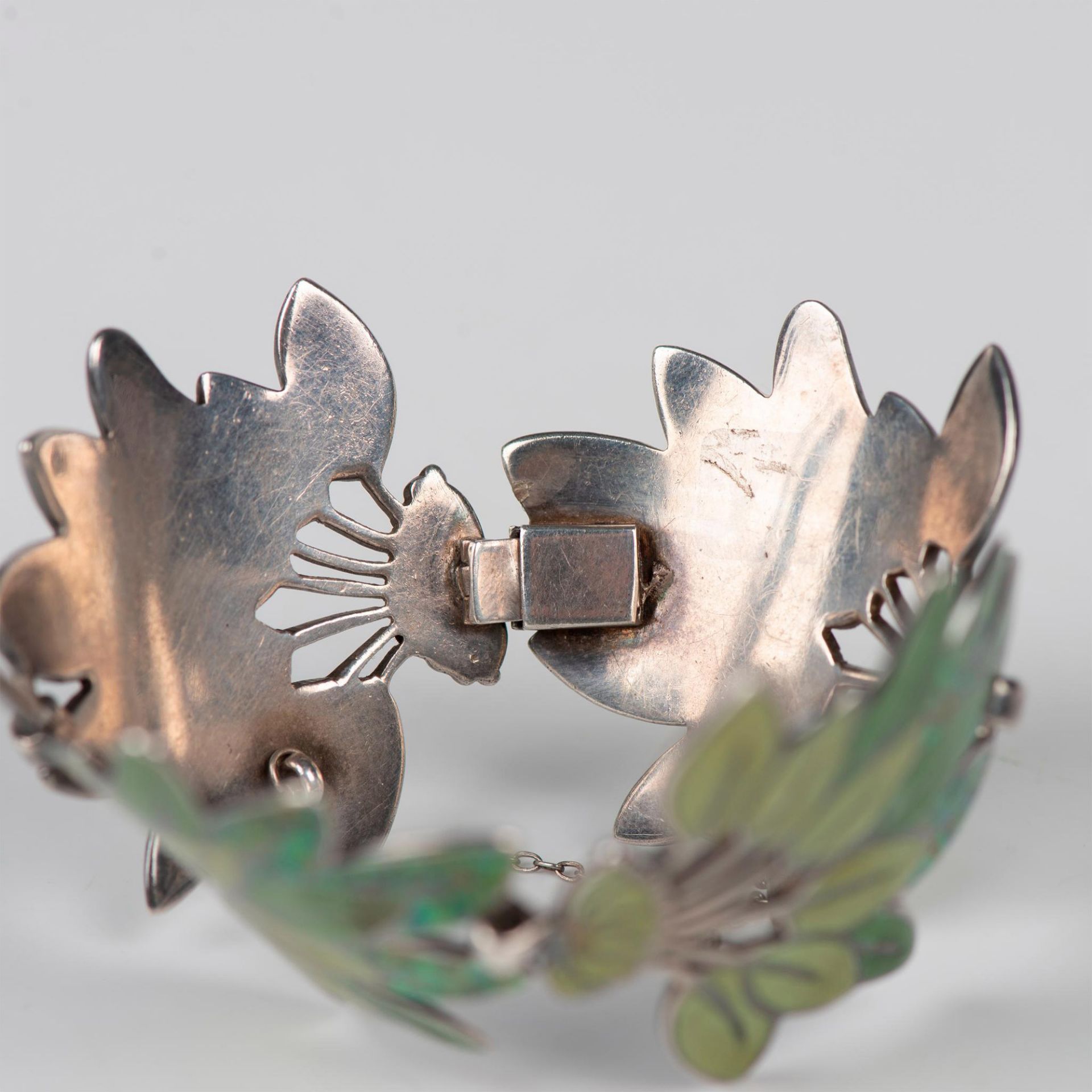 Margot De Taxco Sterling Silver Enamel Leaf Spray Bracelet - Image 6 of 7