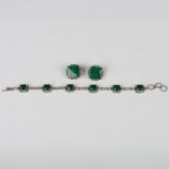 2pc Sterling Silver Malachite Clip-On Earrings and Bracelet