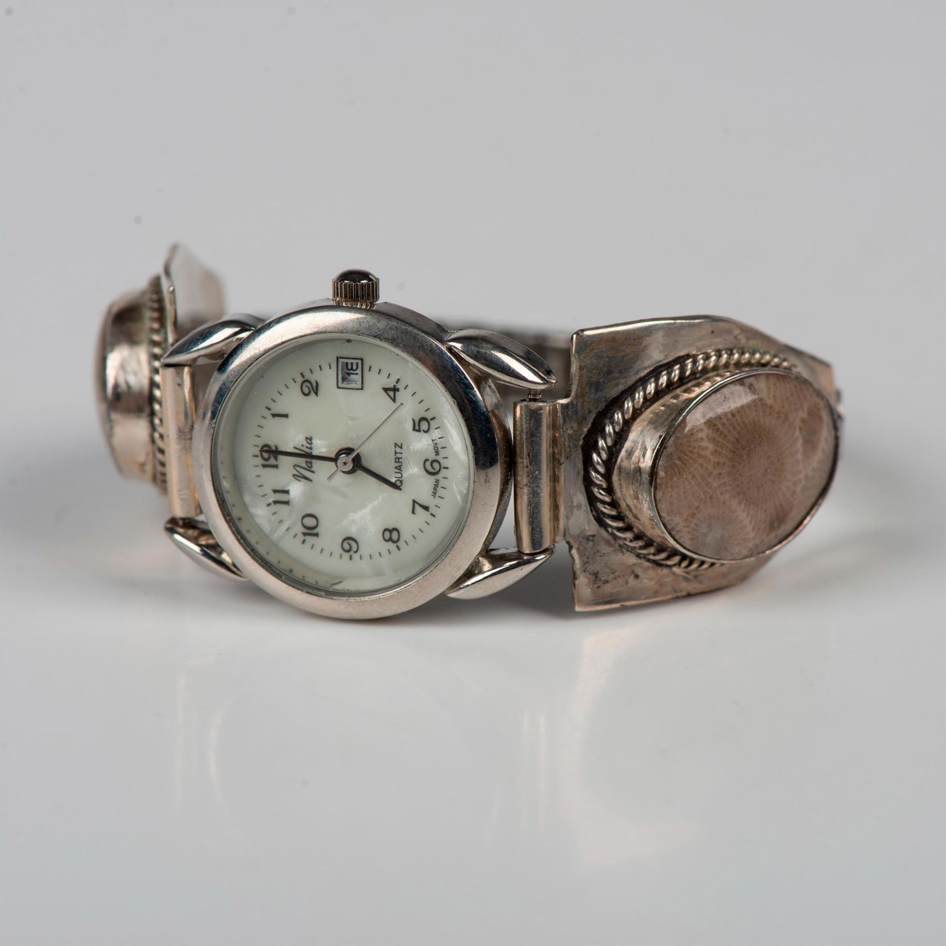 3pc Sterling Petoskey Stone Watch, Clip-On Earrings, & Ring - Image 4 of 7