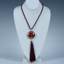 Vintage Detailed Cloisonne Enamel Butterfly Tassel Necklace