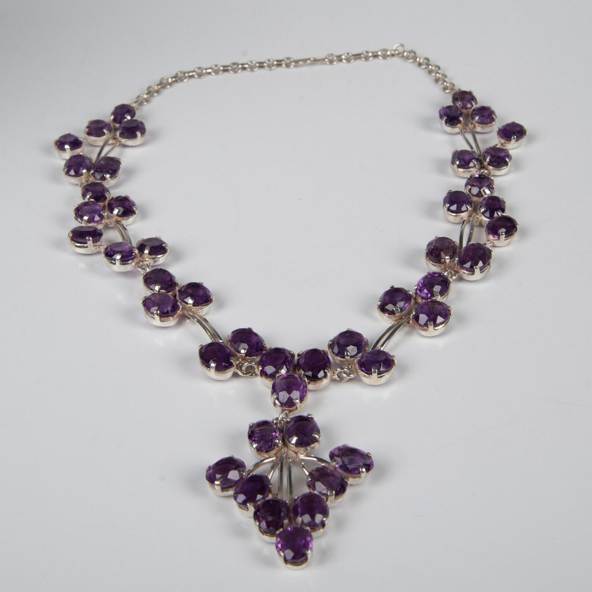 Exquisite Sterling Silver & Lab Amethyst Statement Necklace - Image 5 of 12