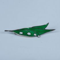 Thune Sterling Silver & Enamel Lily of the Valley Brooch Pin