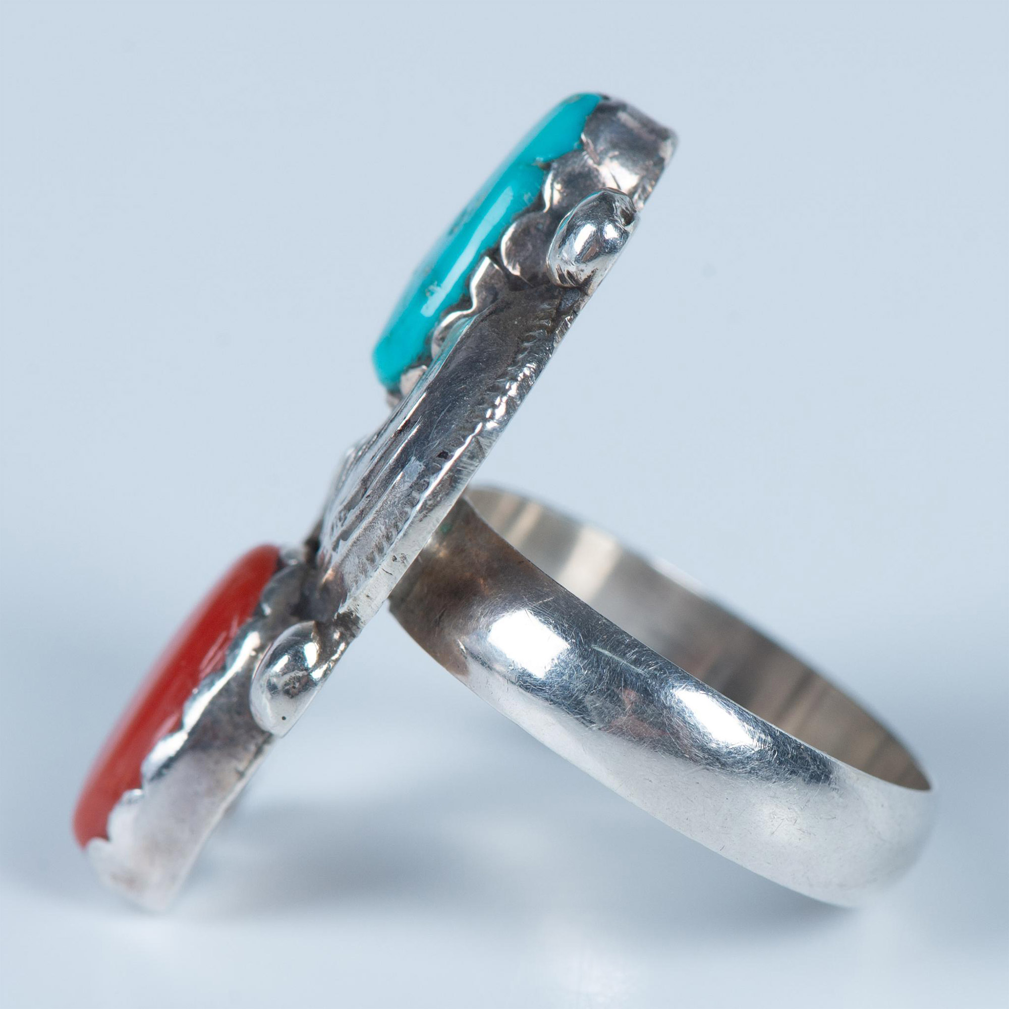 Simplicio Zuni Handmade Sterling, Turquoise & Coral Ring - Image 2 of 6