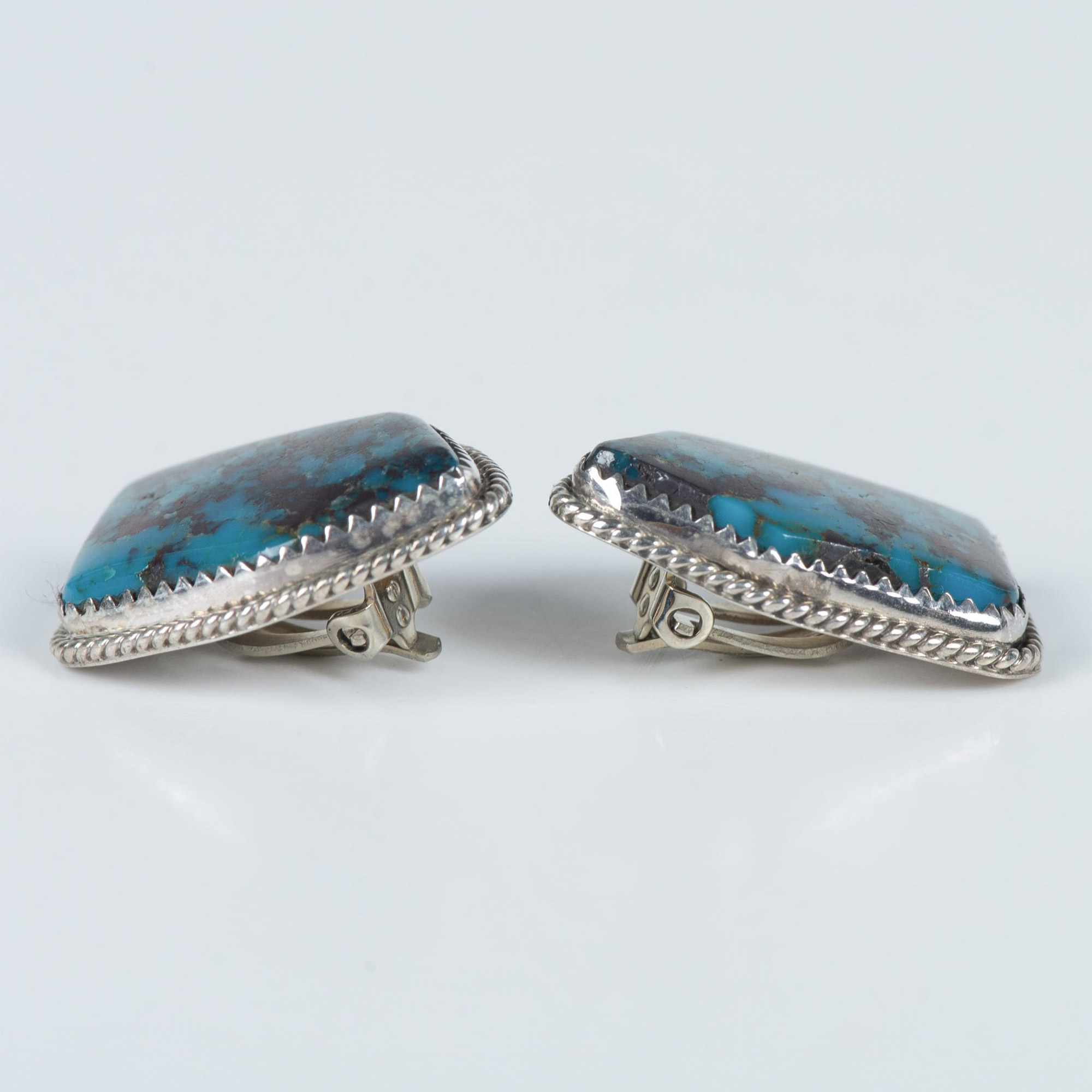 Native American Sterling Silver & Turquoise Clip-On Earrings - Image 5 of 5