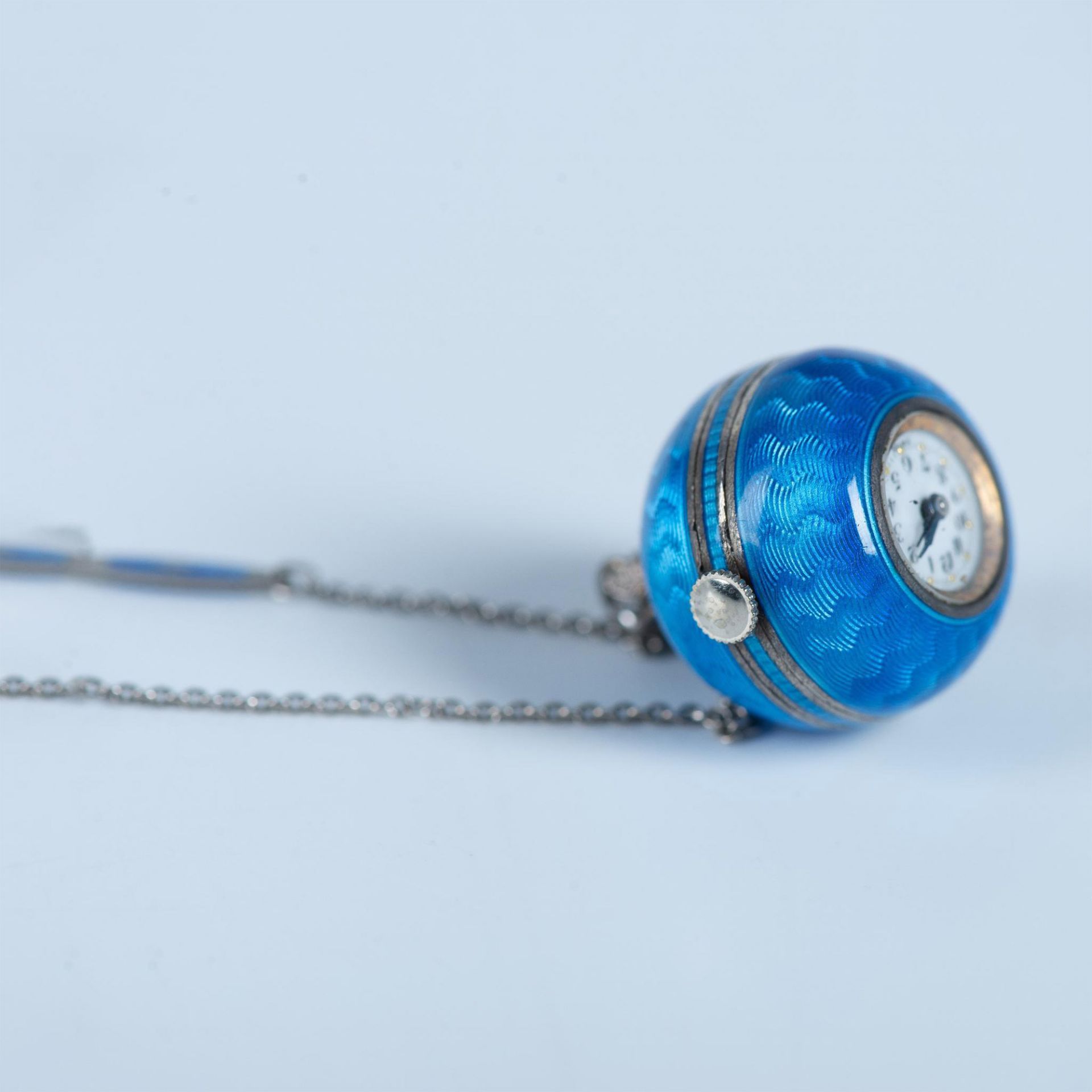 Guilloche Enamel & Sterling Silver Ball Watch Necklace - Bild 6 aus 6