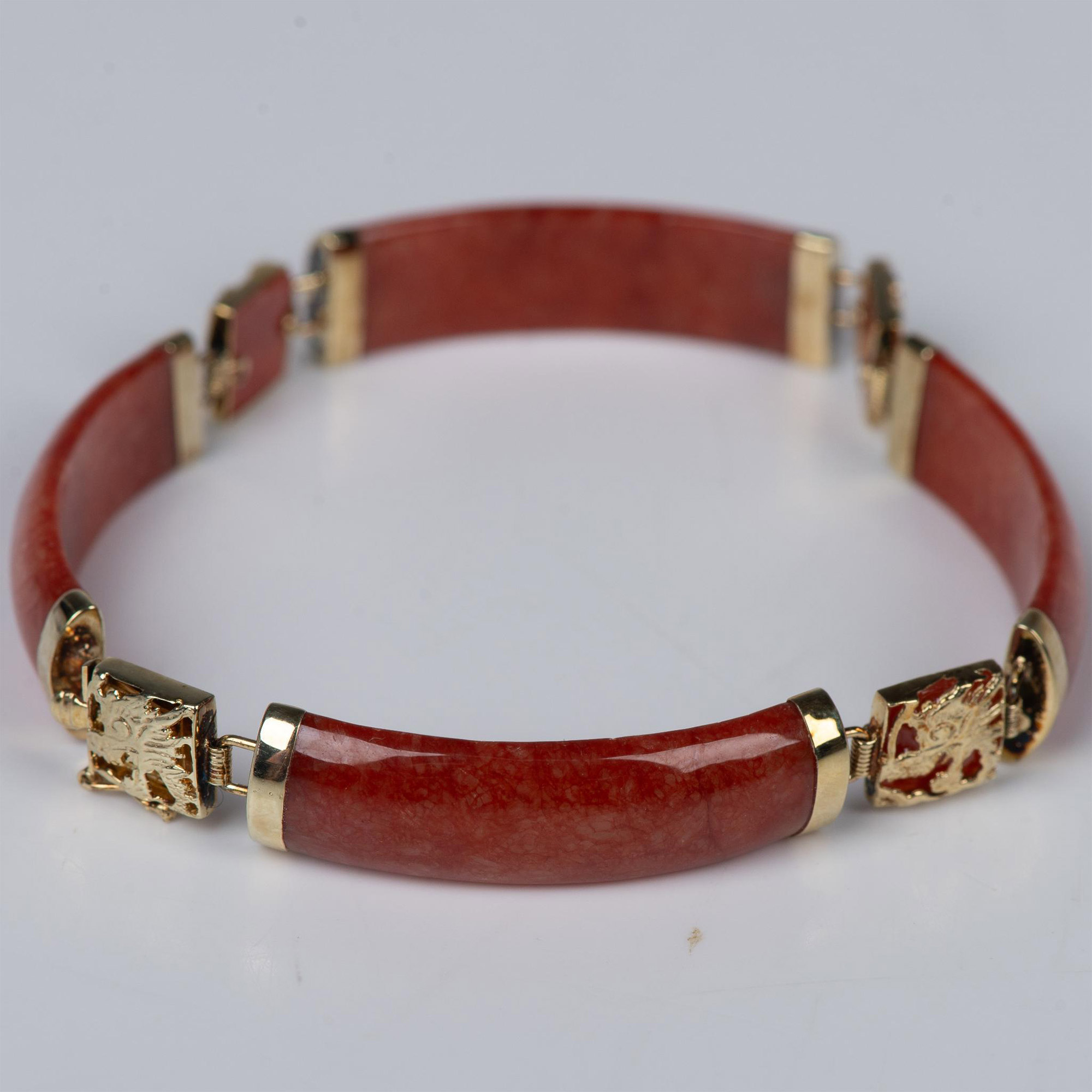 14K Gold and Red Jade Good Fortune Bracelet