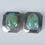 Native American Chunky Sterling & Turquoise Clip-On Earrings