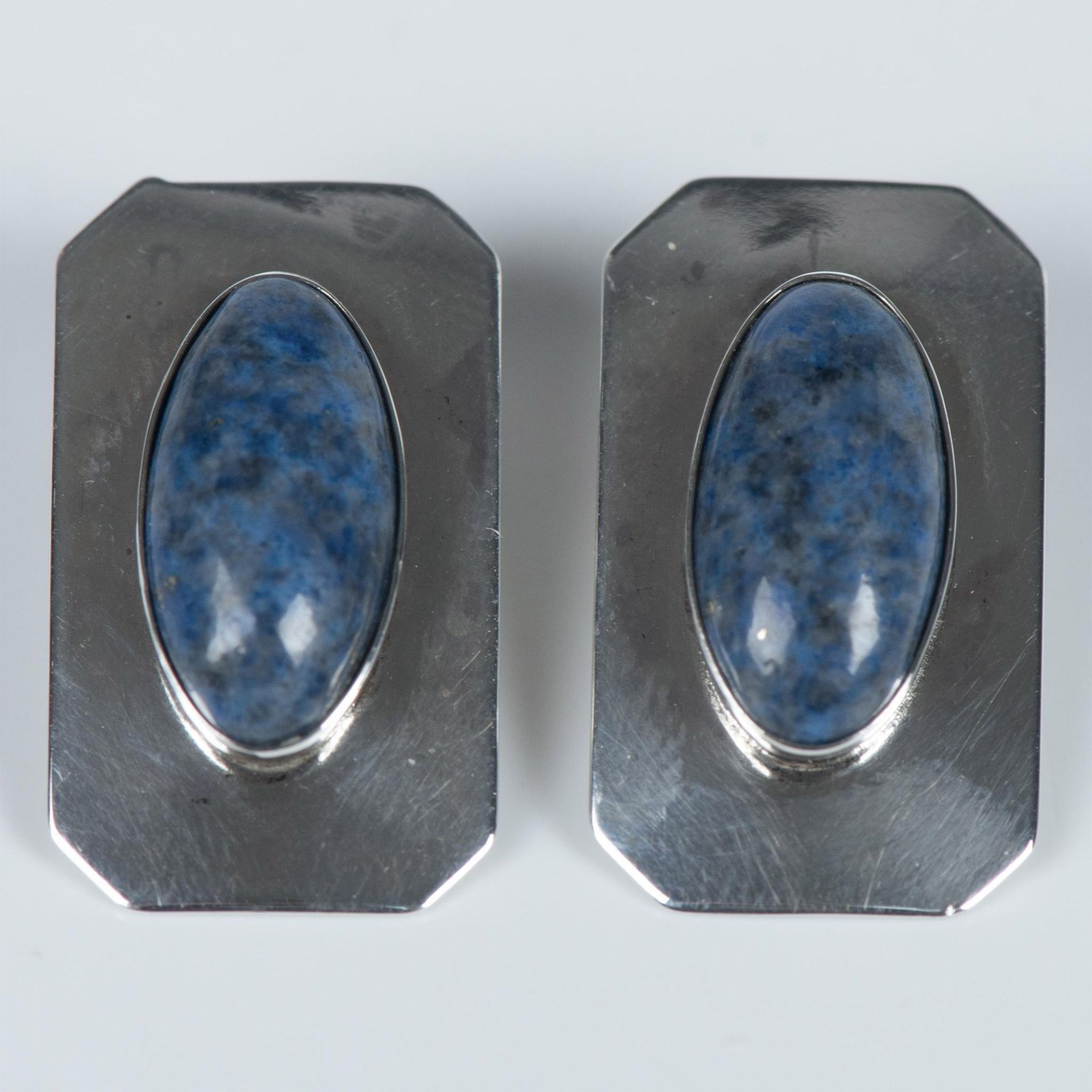 Native American Sterling & Denim Lapis Lazuli Clip Earrings - Image 2 of 4