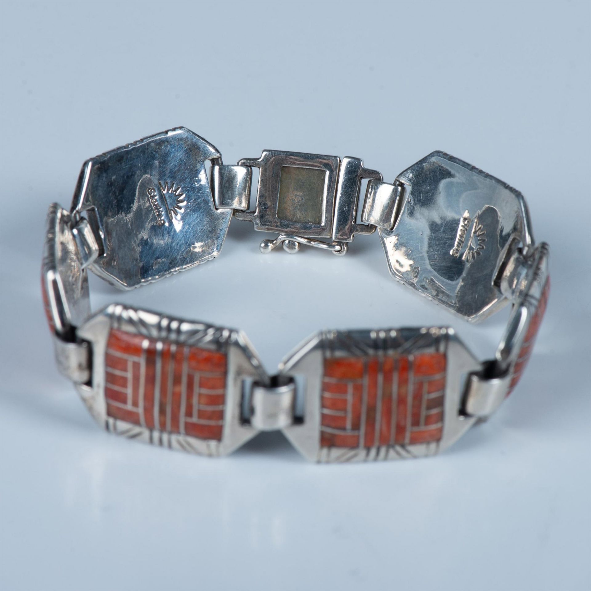 Zuni Contemporary Sterling Silver & Coral Inlay Bracelet - Image 5 of 5