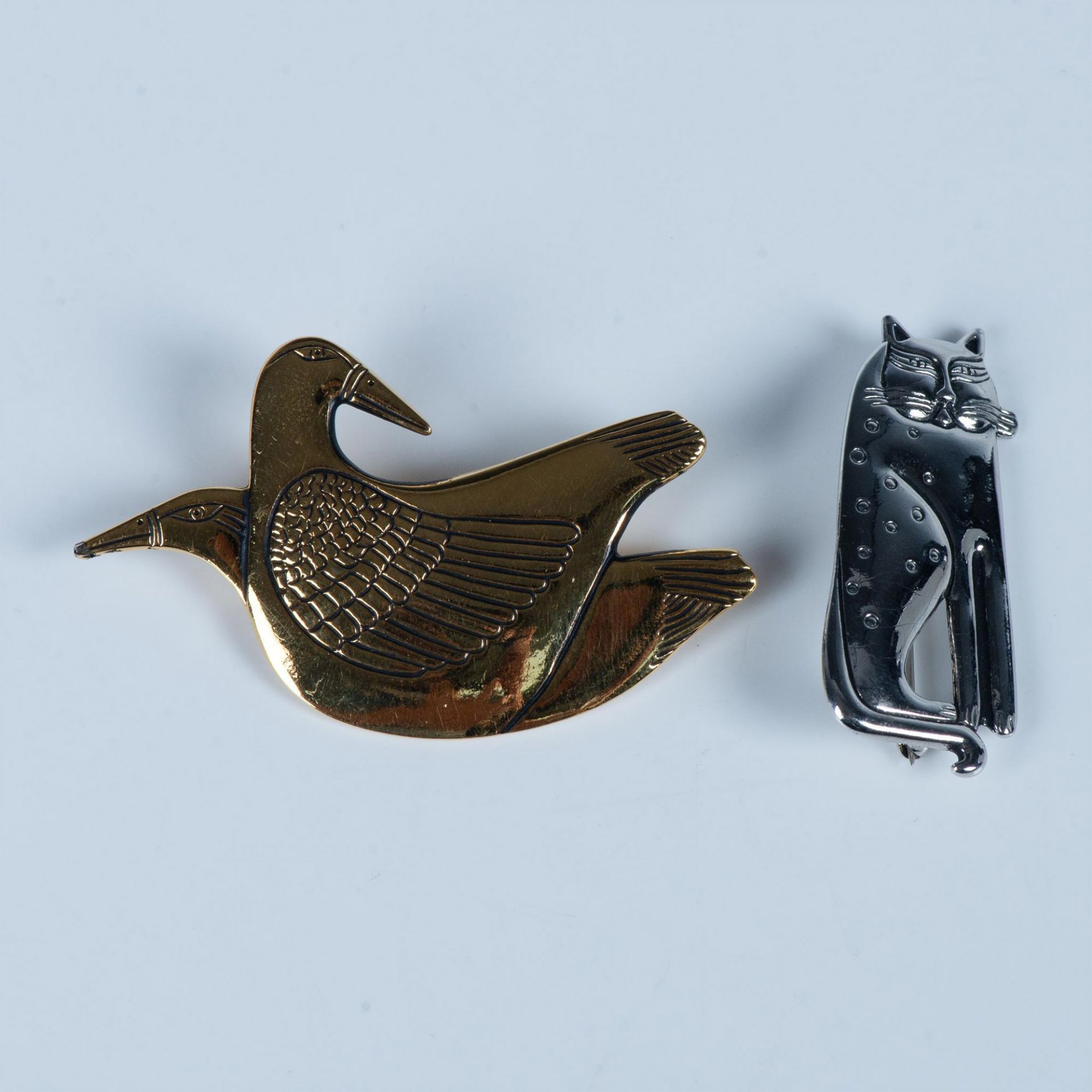 2pc Cute Laurel Burch Cat and Bird Brooch Pins - Image 2 of 9