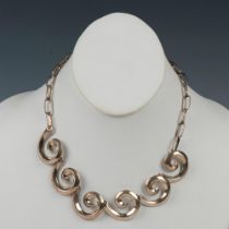 Pretty Sterling Silver Spiral Wave Necklace