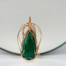Unique Hand Crafted Gold Tone Wire & Green Malachite Pendant