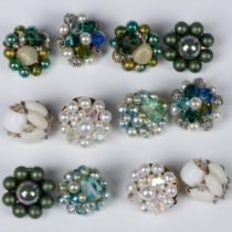 6 Pairs of Fabulous Clip Back Cluster Stone Earrings