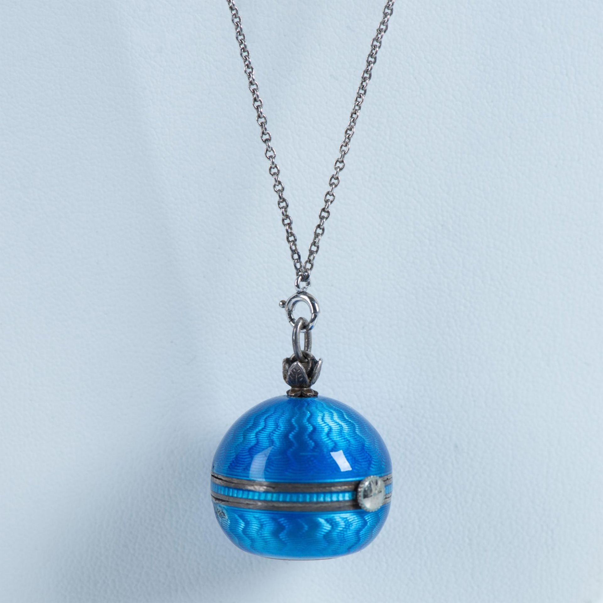 Guilloche Enamel & Sterling Silver Ball Watch Necklace - Bild 5 aus 6