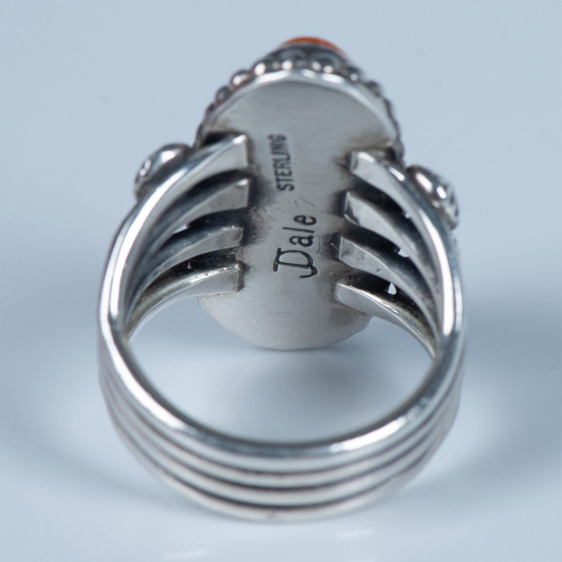 Jeanette Dale Navajo Sterling Silver & Orange Cabochon Ring - Image 3 of 6