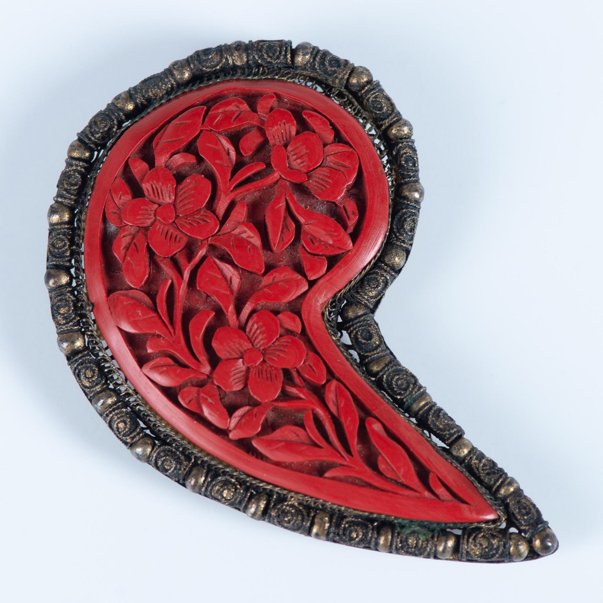 Carved Cinnabar & Brass Dress Clip