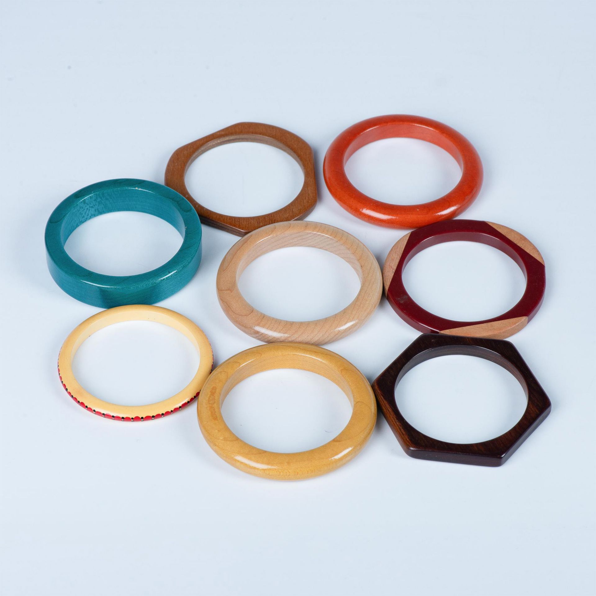 8pc Chunky Wooden Bangle Bracelets - Image 2 of 5