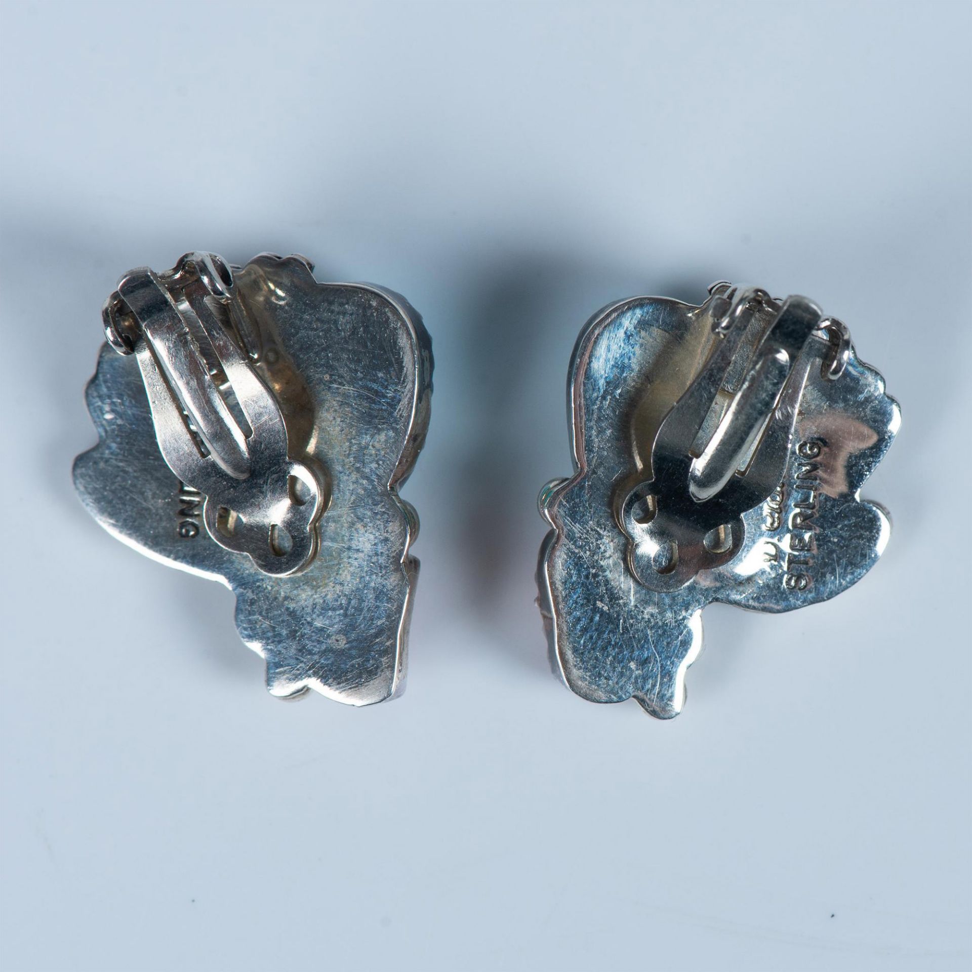 Danny Clark Navajo Sterling, Turquoise & Coral Clip Earrings - Bild 2 aus 3