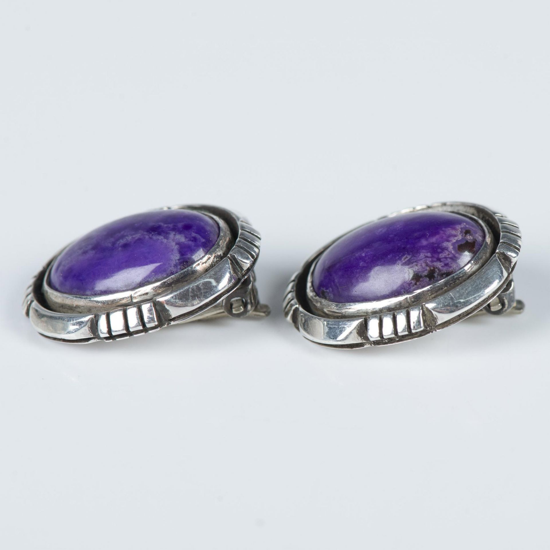 Ronnie Willie Navajo Sterling & Sugilite Clip-On Earrings - Bild 3 aus 5