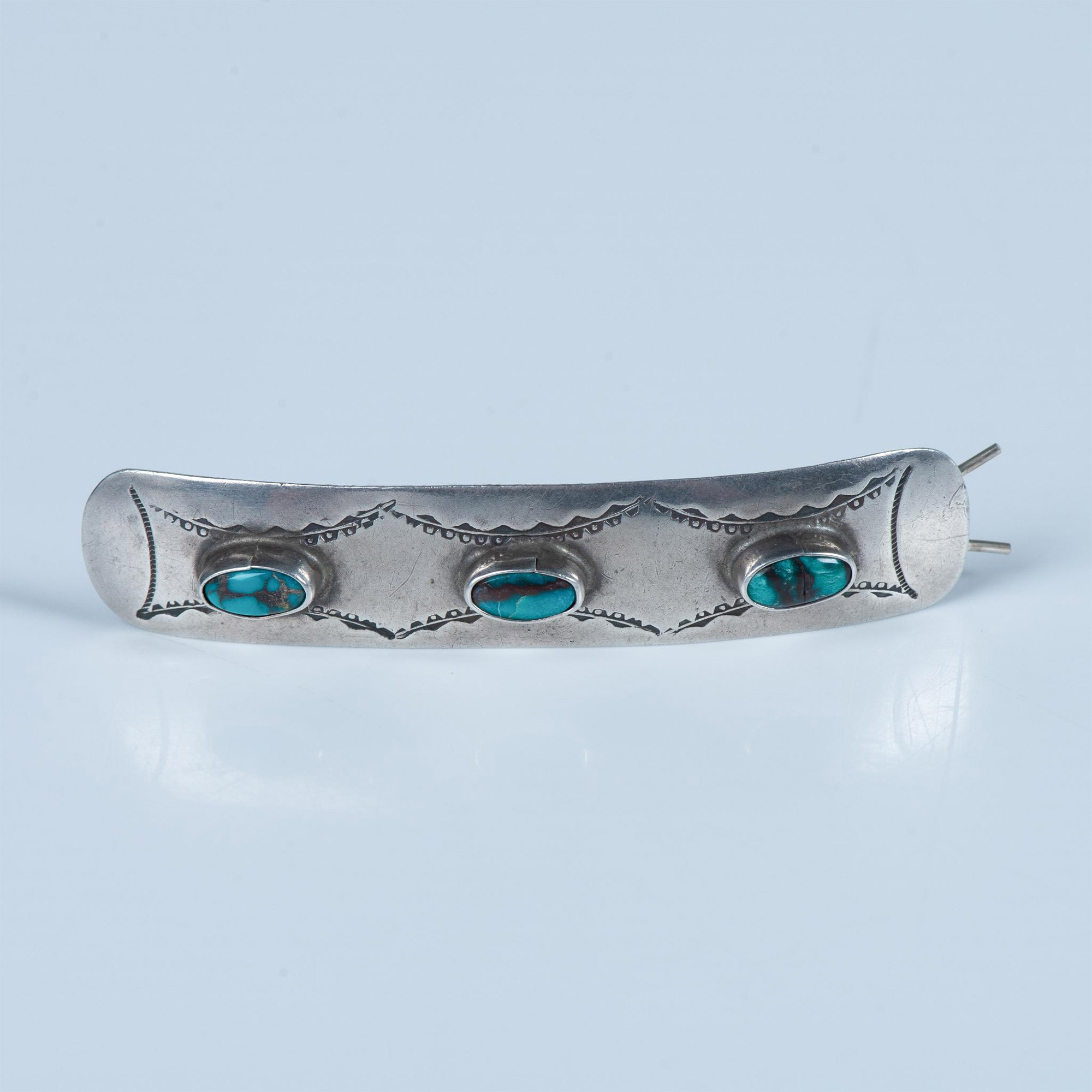 Native American Sterling Silver & Turquoise Hair Clip