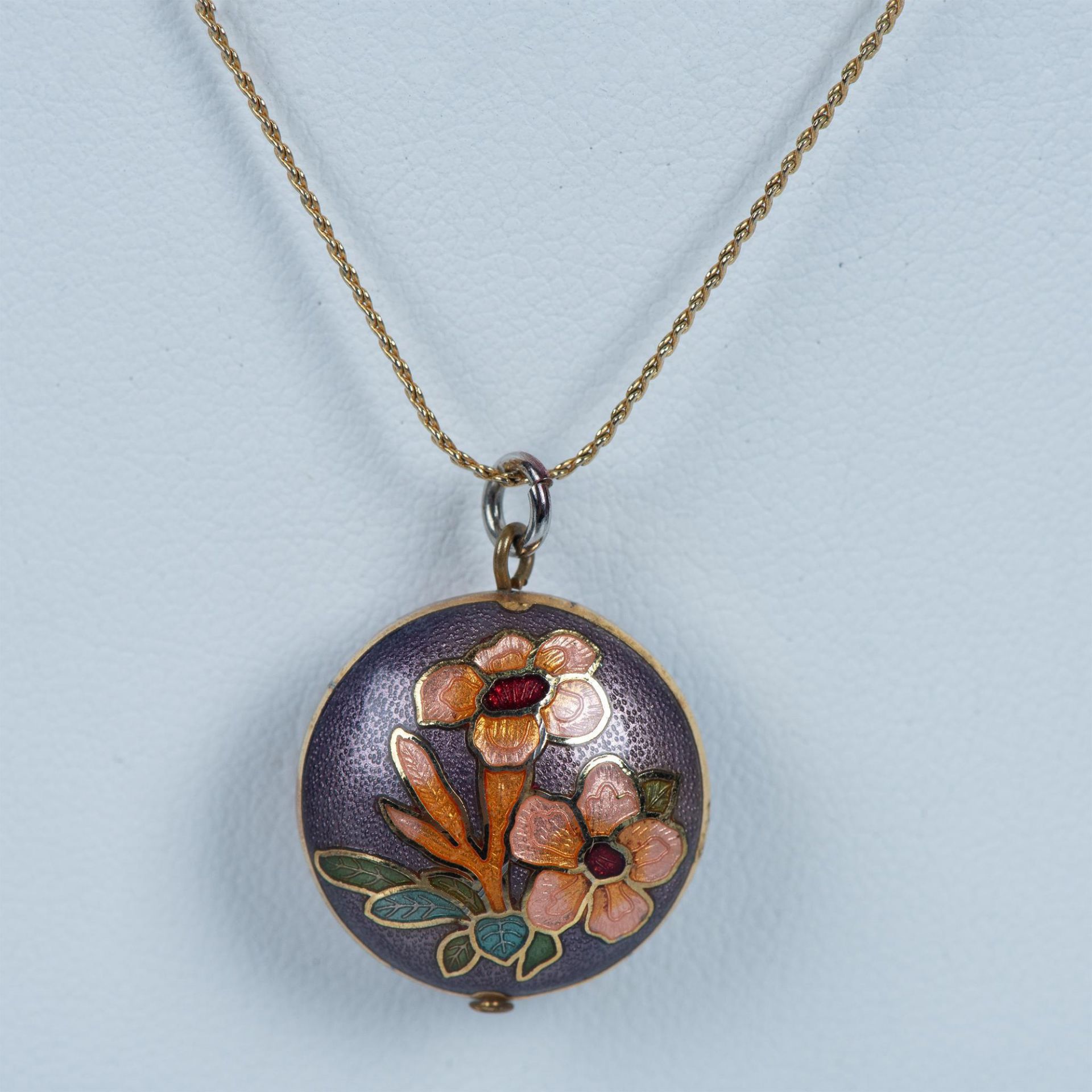 Vintage Delicate Cloisonne Flower Necklace - Image 2 of 4