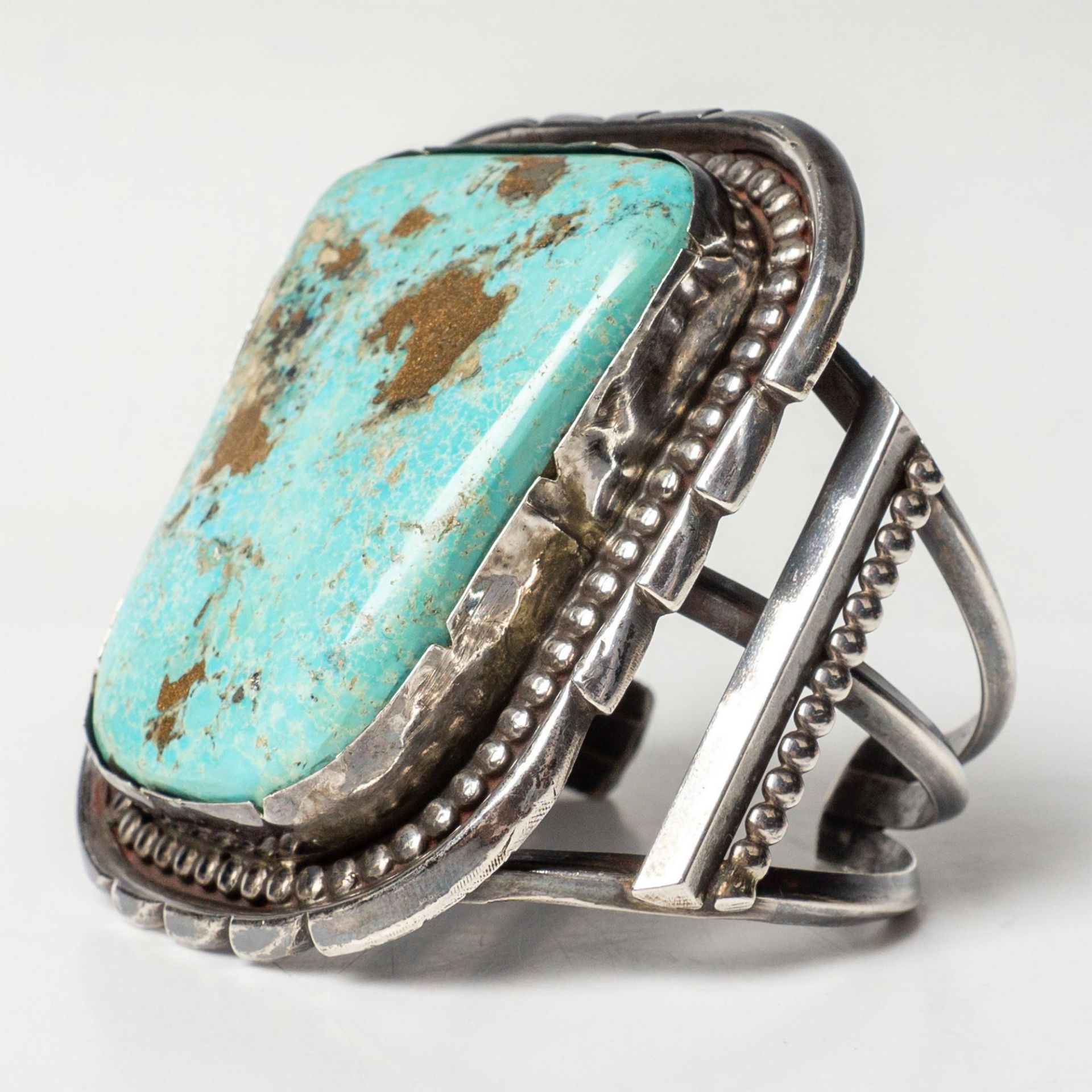 Chunky Native American Sterling & Turquoise Cuff Bracelet