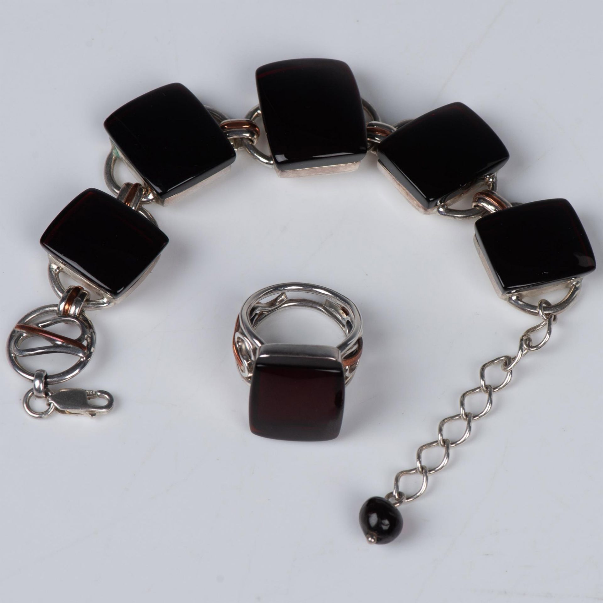 2pc Dark Amber and Sterling Silver Ring and Bracelet Set - Image 7 of 11