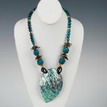 Bold Statement Piece Abalone Leaf Pendant Necklace