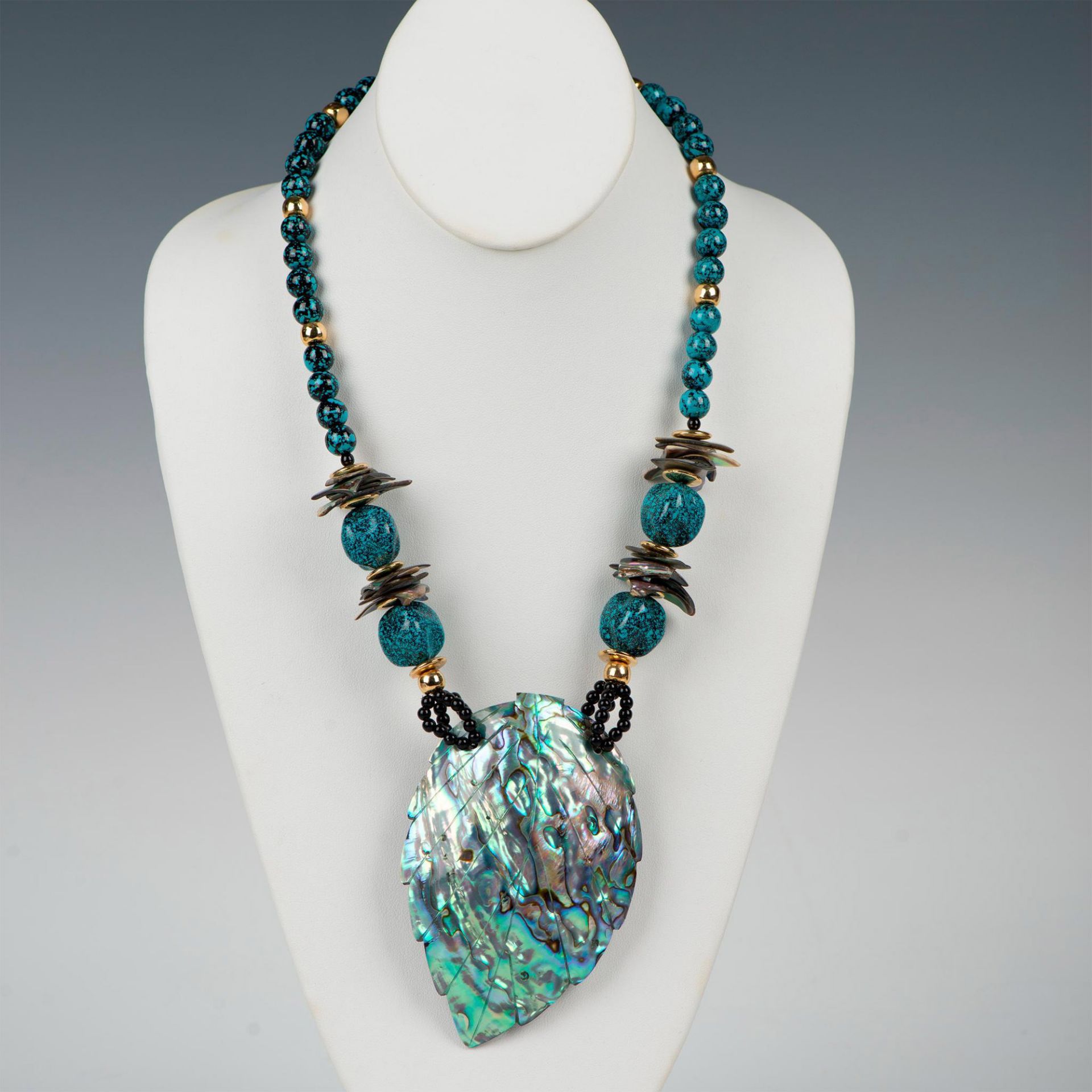 Bold Statement Piece Abalone Leaf Pendant Necklace