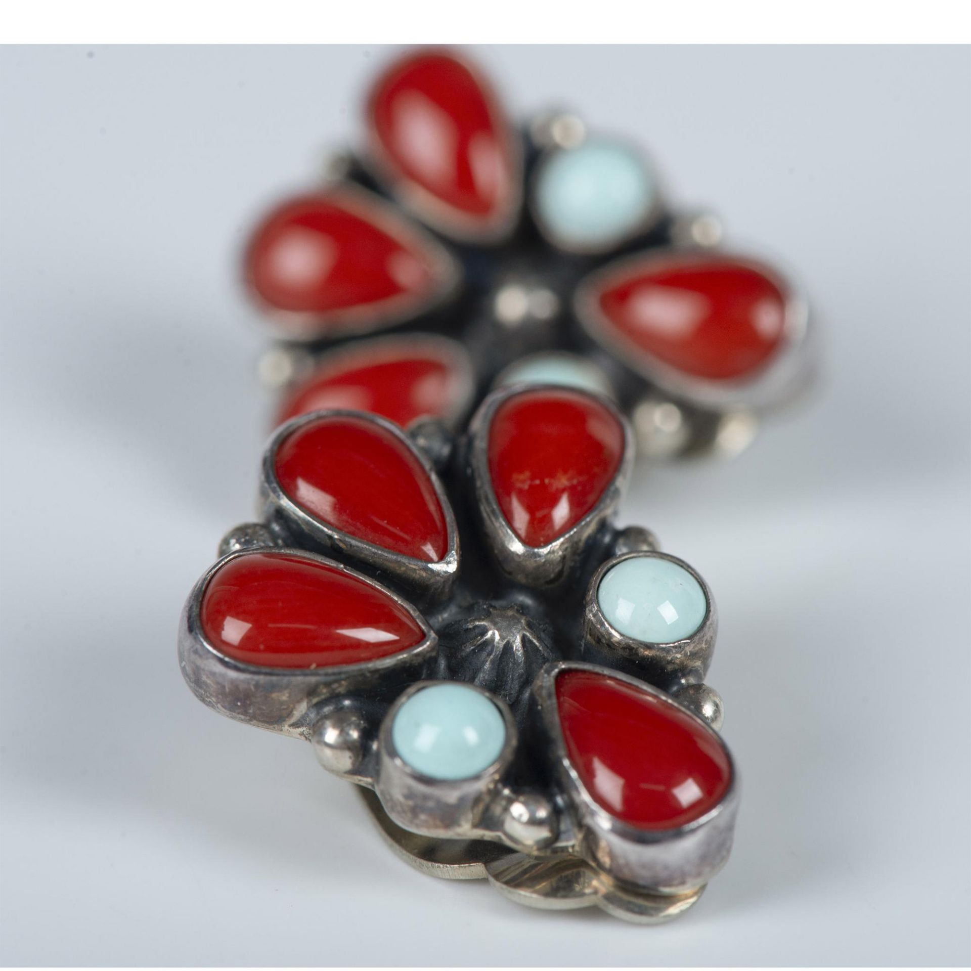 G. Apachito Navajo Sterling, Coral & Turquoise Clip Earrings - Image 7 of 7