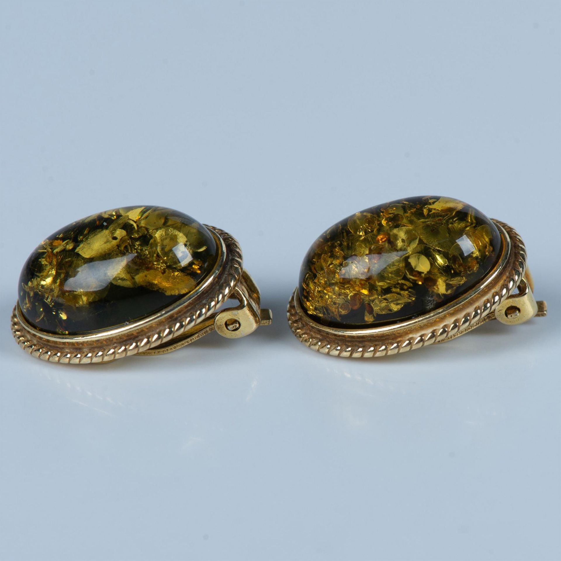 Classy Amber and Yellow Sterling Silver Clip-On Earrings - Image 2 of 4