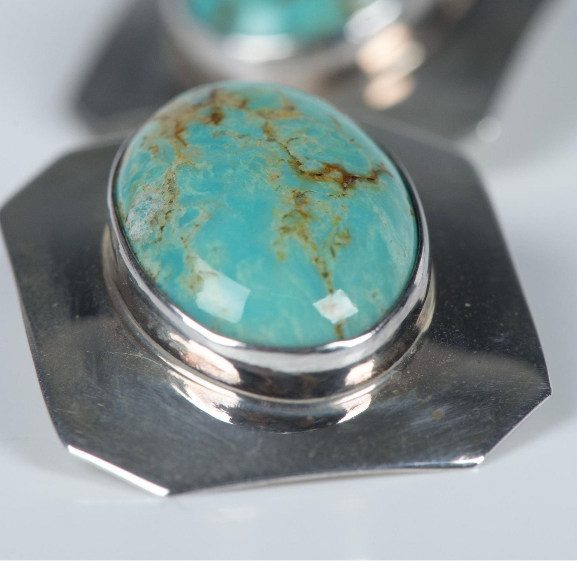 Native American Chunky Sterling & Turquoise Clip-On Earrings - Image 3 of 5