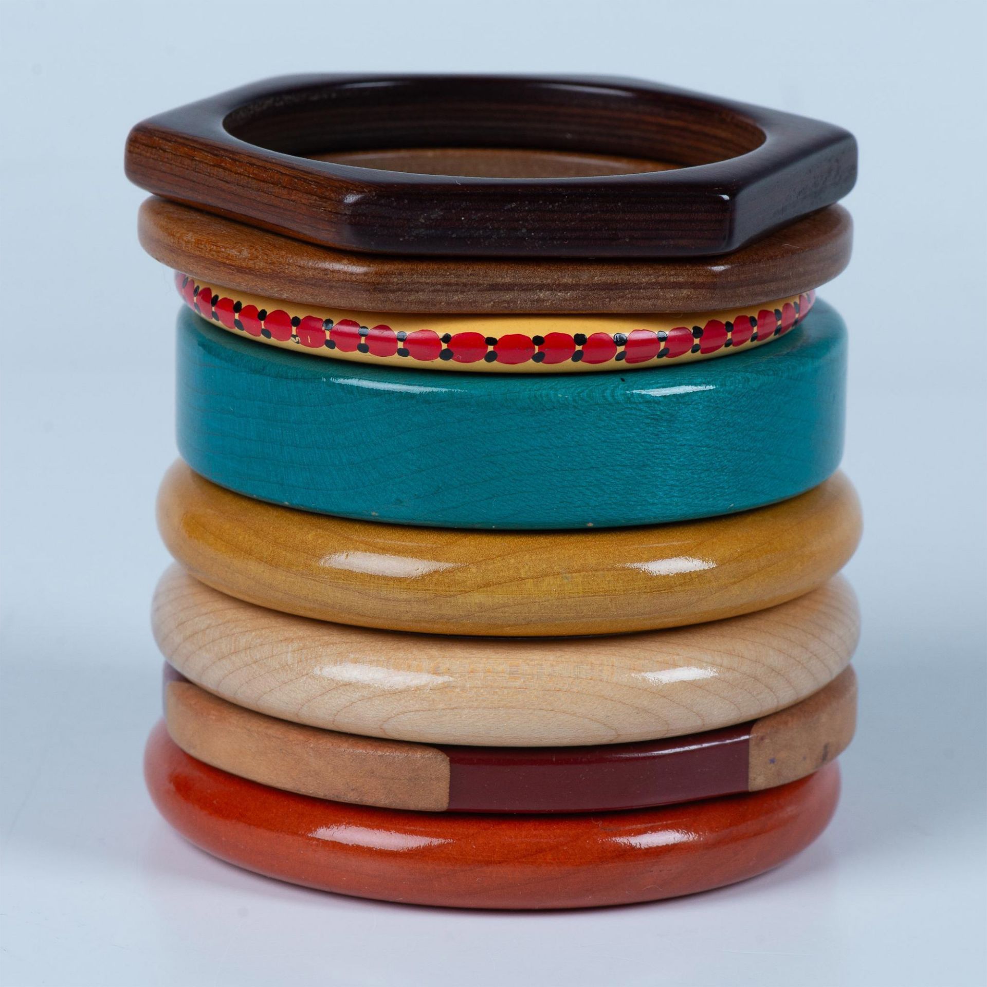 8pc Chunky Wooden Bangle Bracelets