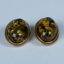Classy Amber and Yellow Sterling Silver Clip-On Earrings