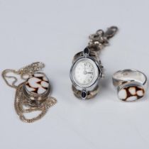 3pc Sterling Silver & Jasper Ring, Necklace and Watch