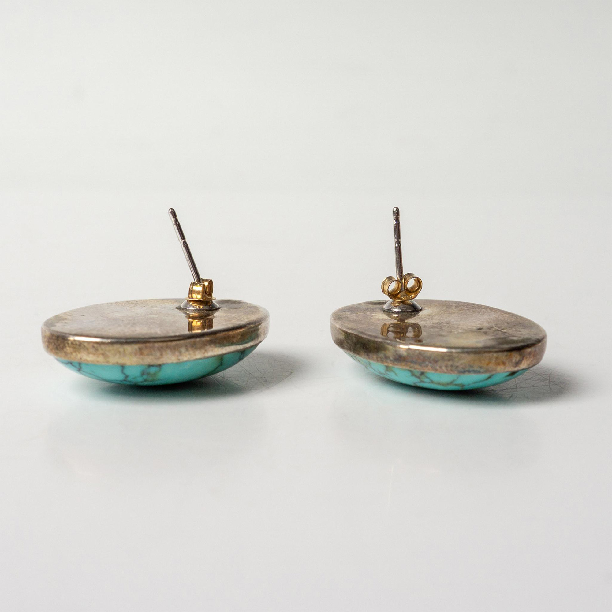 Oval Sterling Silver & Turquoise Pierced Earrings - Image 6 of 6